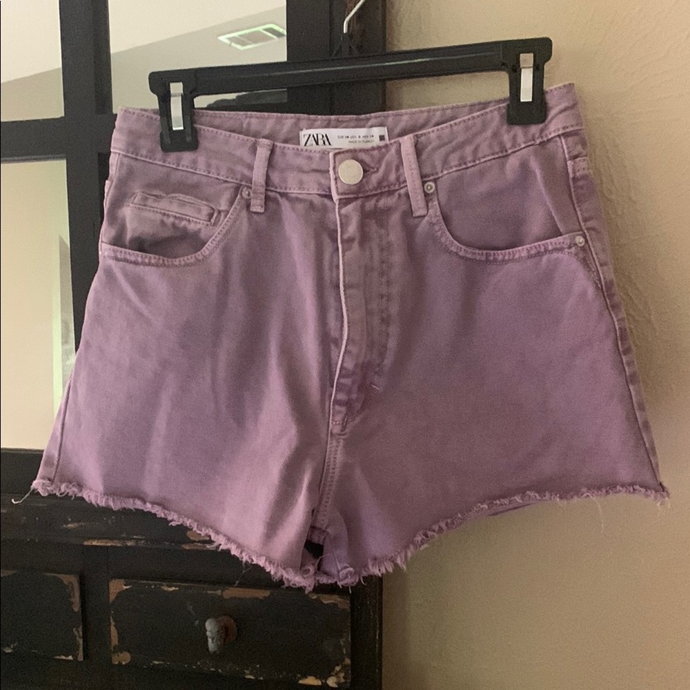 Zara Purple Jean Shorts with Frayed Hem